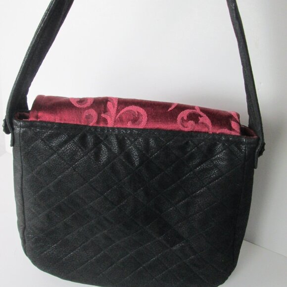 Vintage Handmade Romantic Boho Floral Tapestry Shoulder Bag Cranberry/Black - Picture 5 of 8